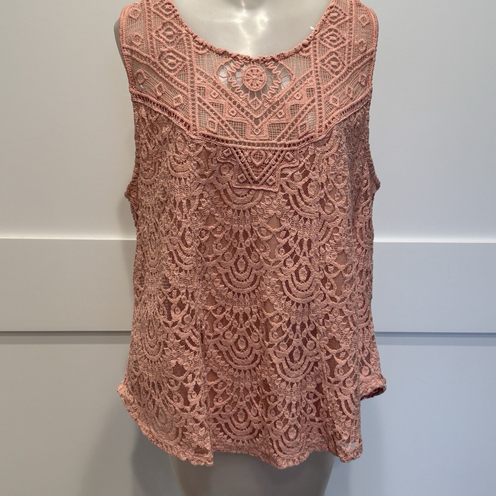 EVRI Blush Pink Lace Tank Top 0X Boho‎ Crochet Sleeveless Cottagecore Festival